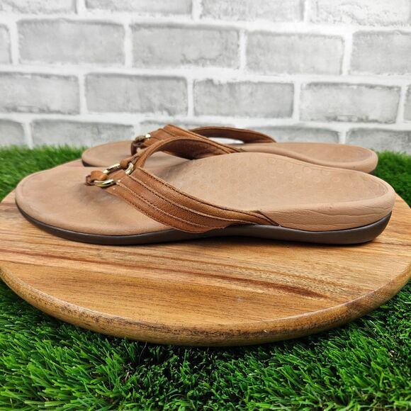 Vionic Tide Aloe Thong Sandals Womens 10 Brown Leather Comfort Flip Flop Slip On - Picture 5 of 10